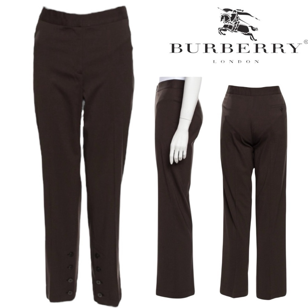Burberry London Brown Straight Leg Tailored Trousers Wool Blend Buttoned Sz 6 - Picture 1 of 16